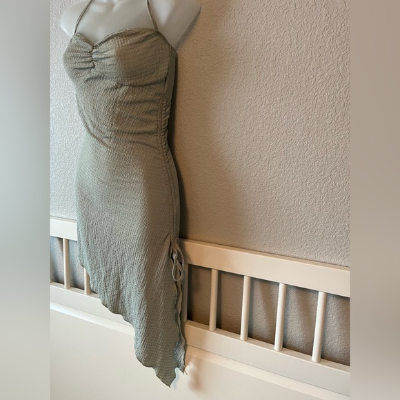 Seafoam green babydoll asymmetrical ruched Halter Neck Dress in Light green S/4 - Picture 6 of 6